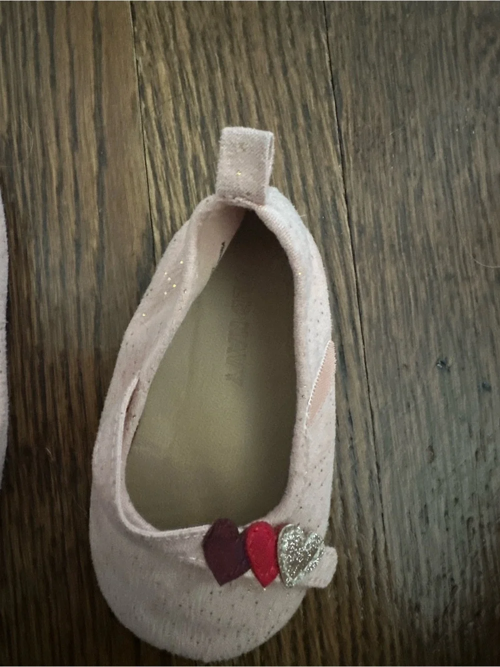 Old Navy Light Pink Glitter Mary Jane Baby Shoes with Heart Accents